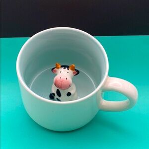 Cow Surprise! Plain White Ceramic Mug With Black And White Cow 3D Design